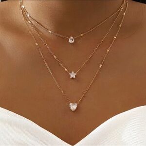 Layered water drop, star, heart rhinestone necklace ⭐️ Host Pick⭐️